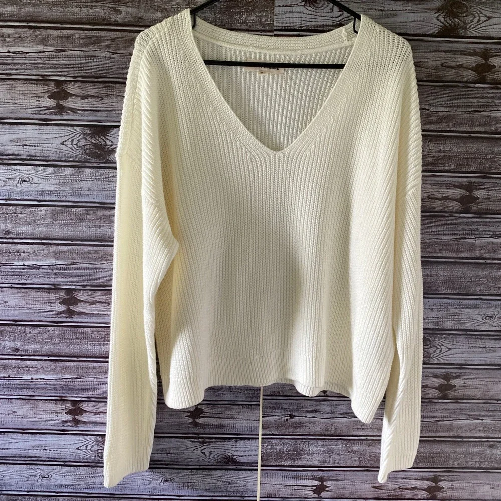 Lucky Brand Women's‎ Long-Sleeved Sweater Size XL Off-White V-Neck Cropped